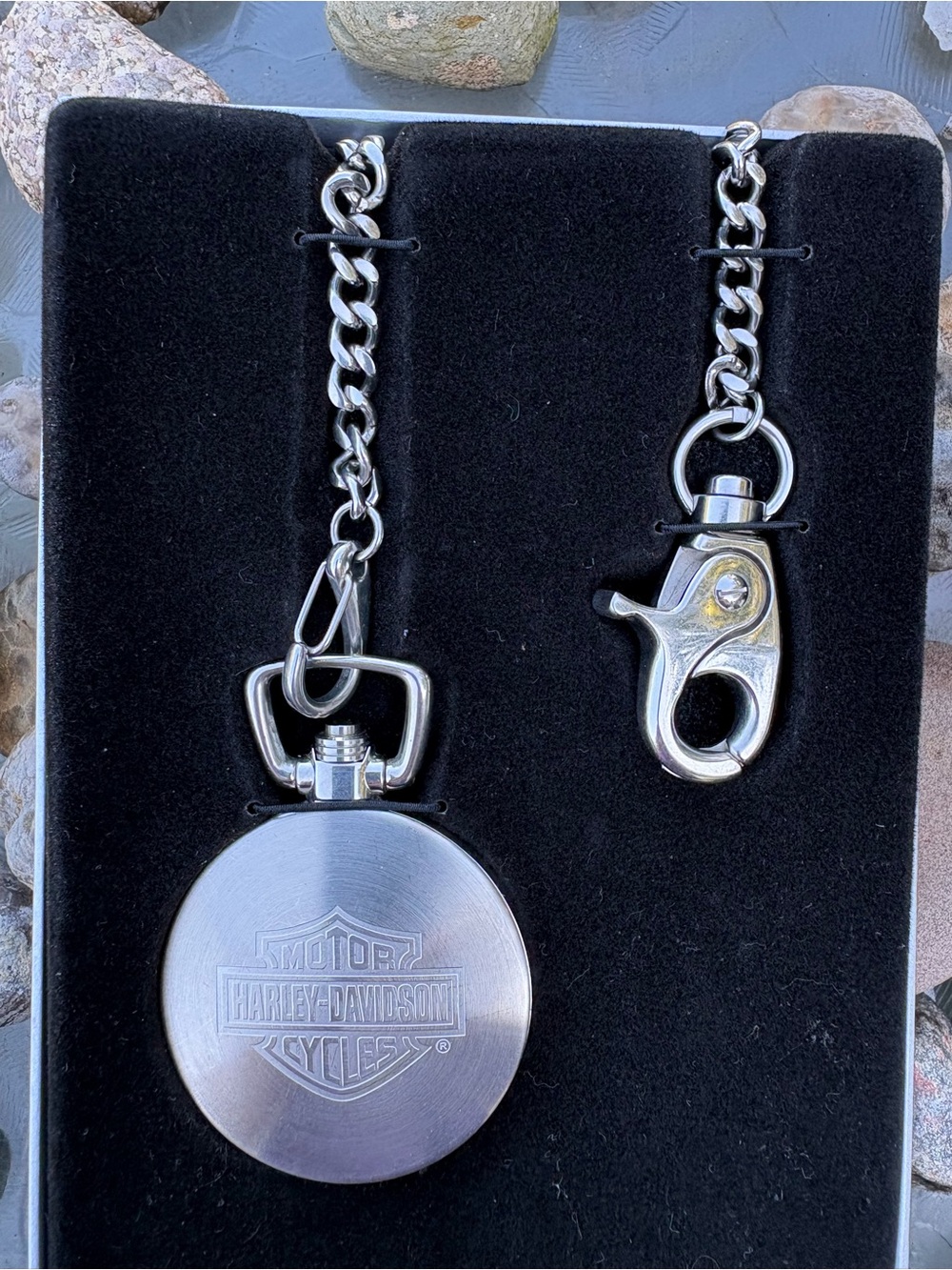 Harley-Davidson Brushed Silver Pocket Watch with Chain & Clip